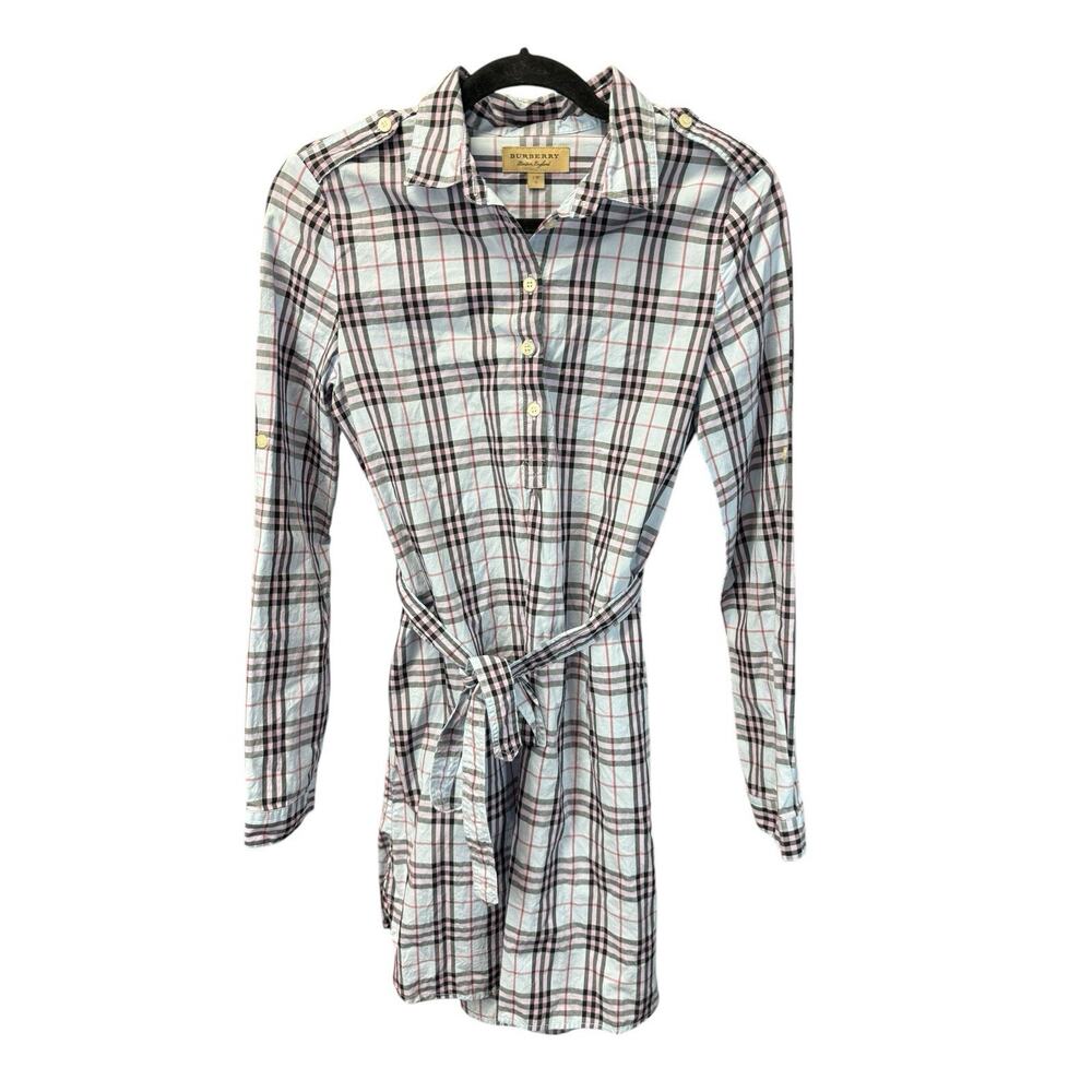 Burberry Plaid Shirt Mini Dress in White, Black, Red